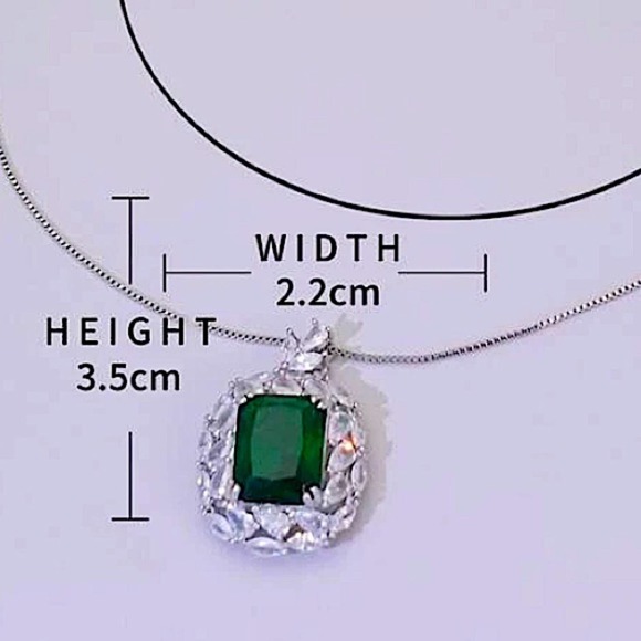 Cubic Zircon Emerald Green Gemstone Pendant Charm Necklace - Picture 8 of 8